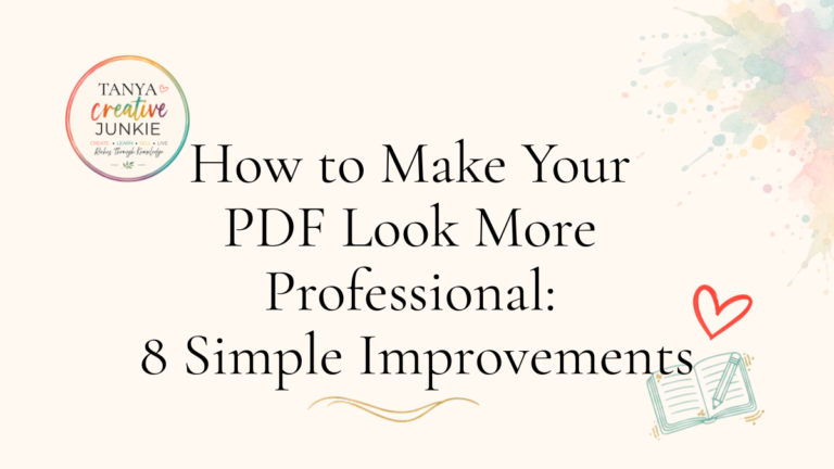 Tanya Creative Junkie blog graphic titled “How to Make Your PDF Look More Professional: 8 Simple Improvements.”